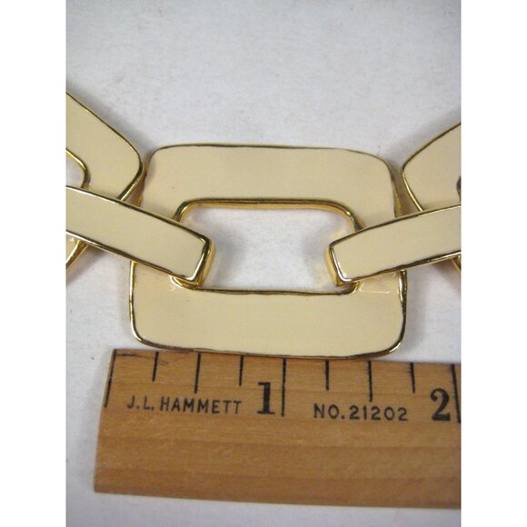 Vintage Chunky Goldtone Cream Enamel Link Chain Necklace 18 inch Collar Statemen - Picture 2 of 9